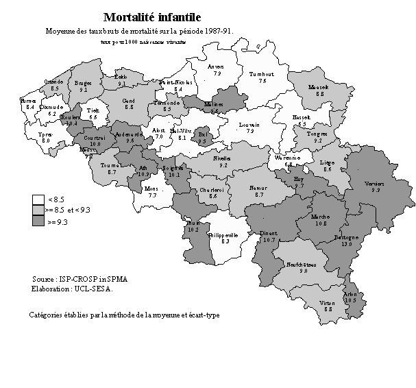 Carte 10-1. Mortalit Infantile en Belgique: priode 1987-1991