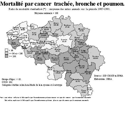 Carte 2-1. Distribution gographique de la mortalit par cancer du poumon