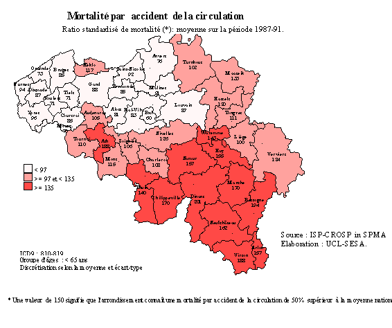 Carte 3-1. Distribution gographique de la mortalit par accident de la route en Belgique
