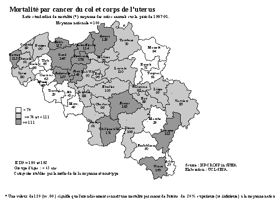 Carte 2-2. Distribution gographique de la mortalit par cancer du col et corps de l'utrus